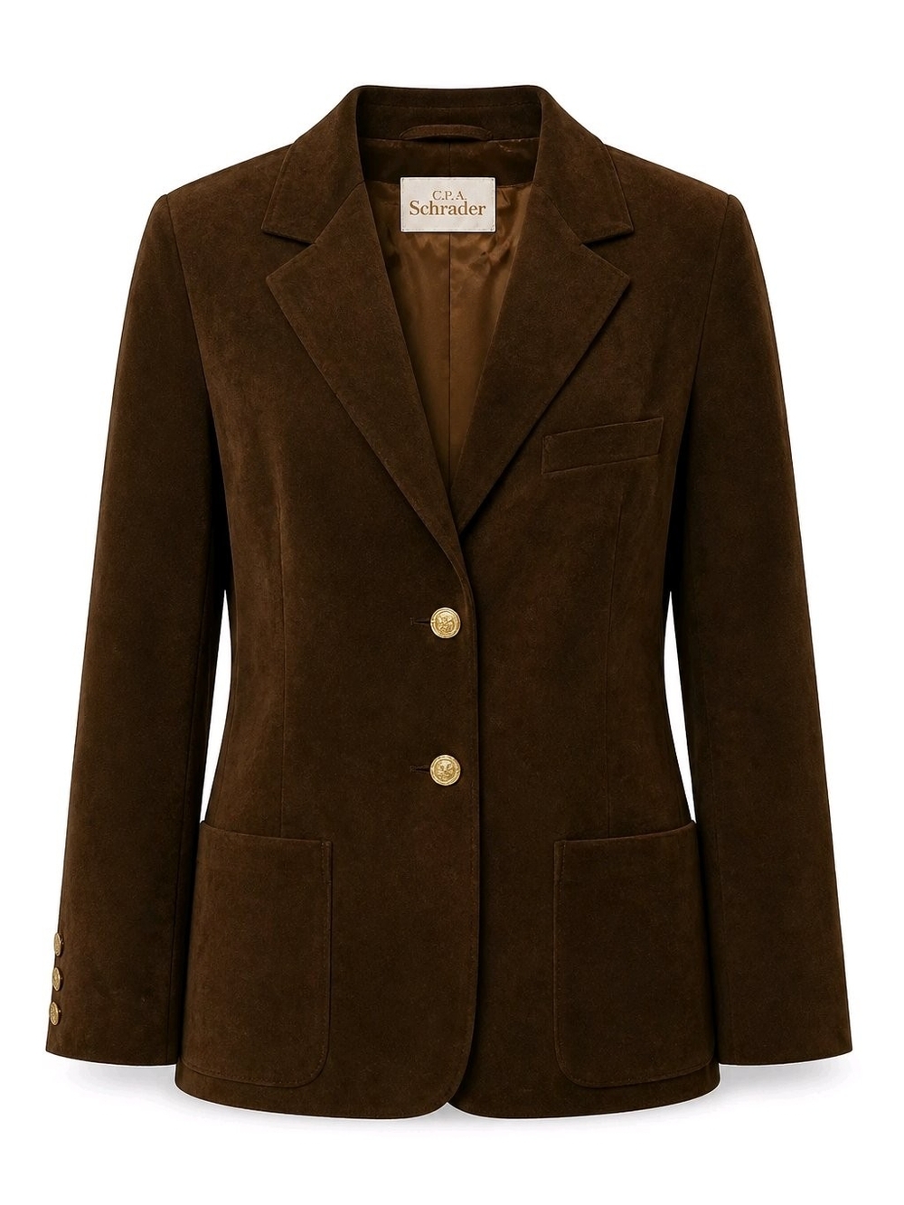 Vintage Abe Schrader Brown Faux Suede Blazer Jacket with Gold Crest Buttons